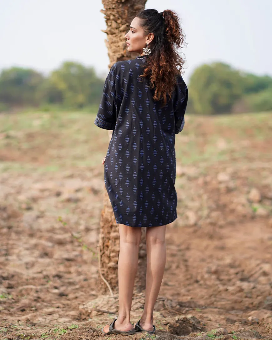Swaying Silence Blockprinted Cotton Dress-WWB