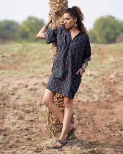 Swaying Silence Blockprinted Cotton Dress-WWB