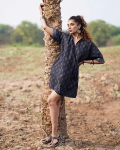 Swaying Silence Blockprinted Cotton Dress-WWB