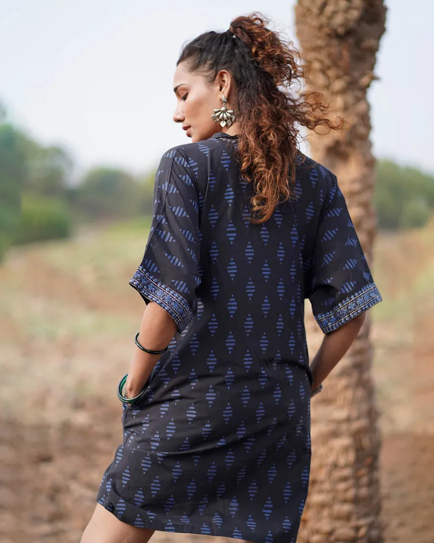 Swaying Silence Blockprinted Cotton Dress-WWB
