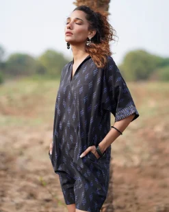 Swaying Silence Blockprinted Cotton Dress-WWB