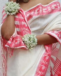 Trinetra Handwoven Linen Cotton Jamdani Saree - Uma