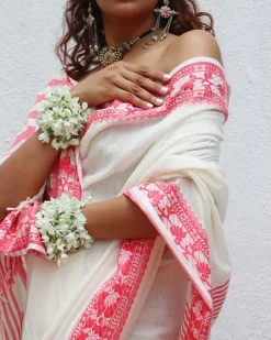 Trinetra Handwoven Linen Cotton Jamdani Saree - Uma