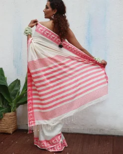 Trinetra Handwoven Linen Cotton Jamdani Saree - Uma