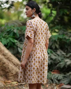 Tu Dilruba Ivory Block Printed Cotton Dress - WW
