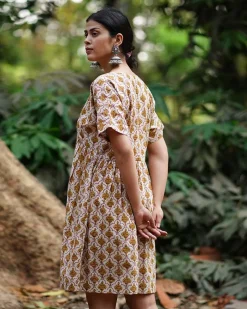 Tu Dilruba Ivory Block Printed Cotton Dress - WW