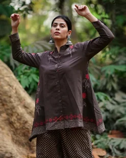 Vaanya Brown Block Printed Cotton Top - WW