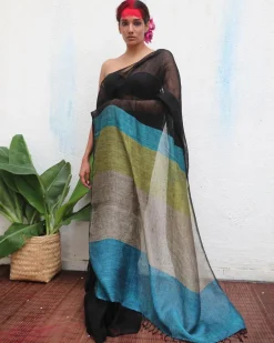Virupakshi Handwoven Linen Saree - Kaali
