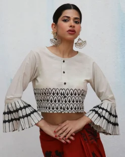 Vivianne Blockprinted Cotton Croptop Blouse - NOMAD