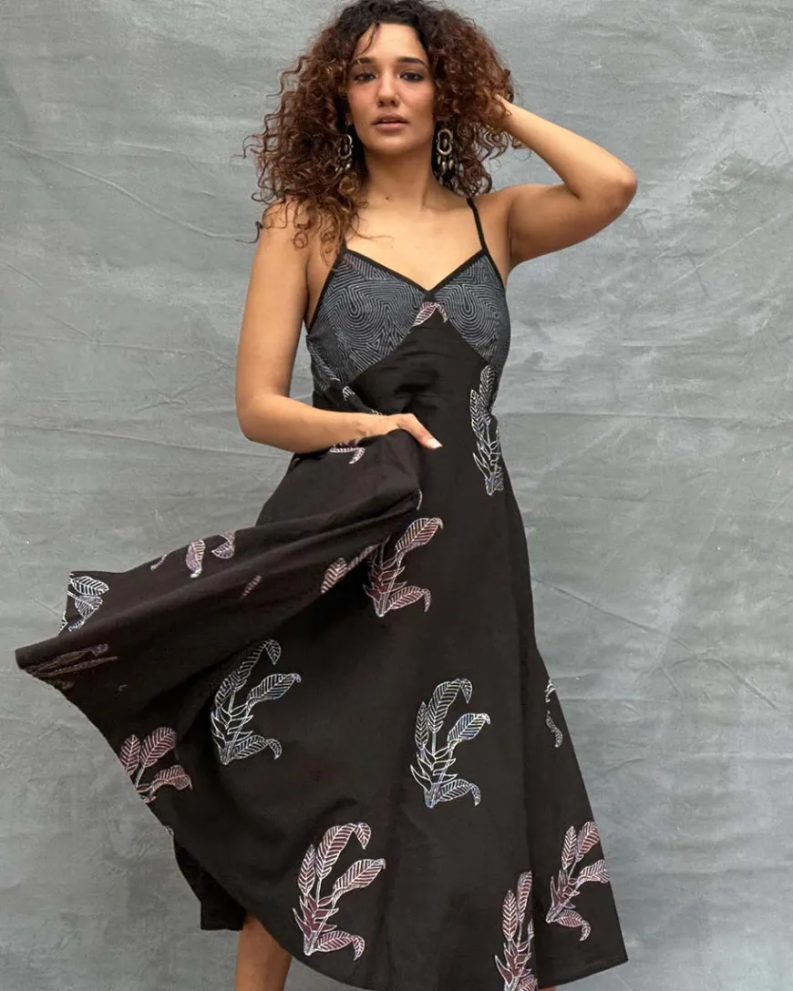 Wildflower Whispers Block printed Cotton Dress