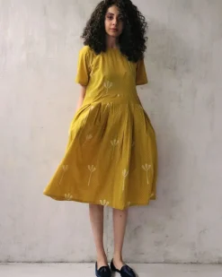 Yellow Blockprinted Cotton Dress