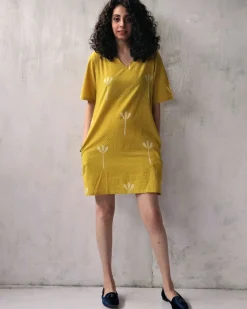 Yellow Blockprinted Cotton Shift Dress