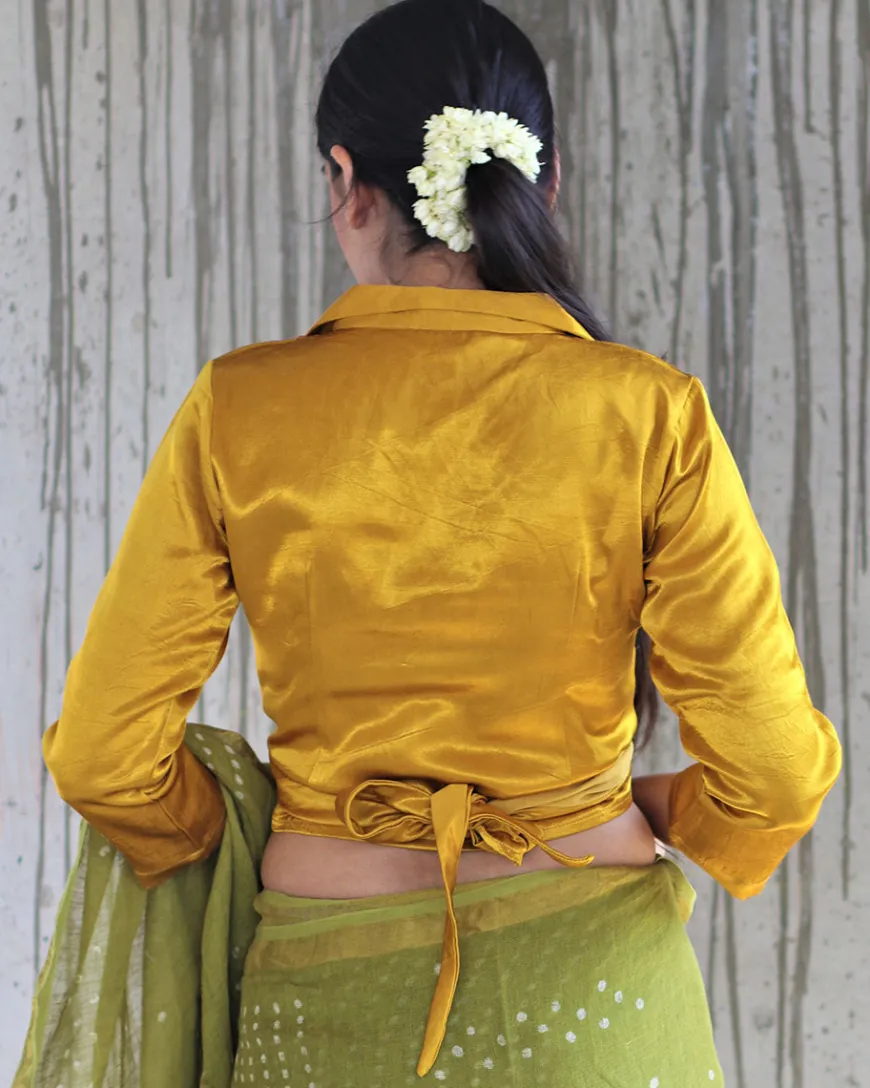 Yellow Tieup Mashru Silk Blouse- Manjari