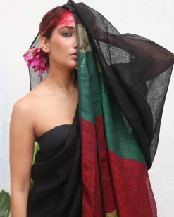 Yogini Handwoven Linen Saree - Kaali